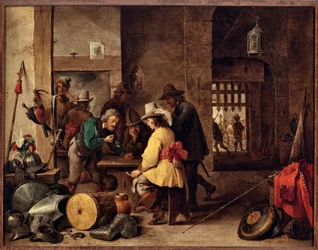 Vagthuset, soldater, der spiller og væddemål Maleri af David Teniers den unge (1610-1690)