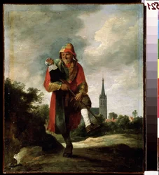 Et fjols (En fjols). Maleri af David Teniers den yngre (1610-1690). Olie på lærred, 35 x 29 cm, ca. 1640. Flamsk kunst, barokkunst. Pushkin Museum of Fine Arts, Moskva.