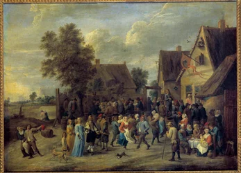 Landsbyfest med aristokratisk ægtepar Maleri af David Teniers II (1610-1690) søn. 0,8x1,09 m.