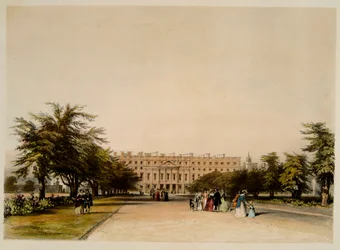 East Front og Great Fountain Garden, Hampton Court (akvarel på papir)