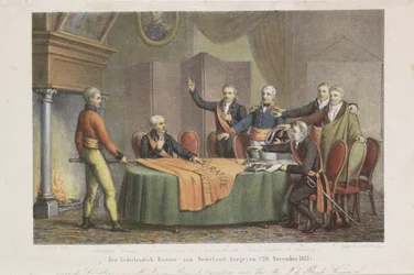 Accept af den høje regeringstid af triumviratet i prinsen af ​​Oranges navn, 21. november 1813 Gendan en hollandsk regering til Holland. (20. november 1813) (titel på objekt)