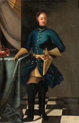 Portræt af kong Karl XII af Sverige (1682-1718) - Maleri af David von Krafft (1655-1724), olie på lærred, ca. 1716, 46,5x30,5 cm - Portræt af kong Karl XII af Sverige, Olie på lærred af David von Krafft - Privat Samling