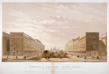 Husagents annonce for ejendomme i Norfolk Square, Paddington, London, c1870.