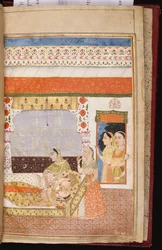 En hinduistisk kærlighedshistorie om Manshar og Madh, ca. 1730
