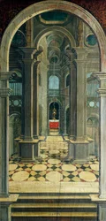 Perspektiv malet af Defendente Ferrari (1480 eller 1485-1540), på bagsiden af 1500-tallets kor, Saint Jerome Church, Biella, Italien