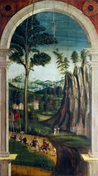 Perspektiv malet af Defenente Ferrari (1480 eller 1485-1540), på bageste del af det 16. århundredes kor, Church of Saint Jerome, Biella, Italien