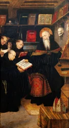 St. Augustine underviser i eremitter, af Defendente Ferrari (aktiv fra ca. 1500-1535), panel