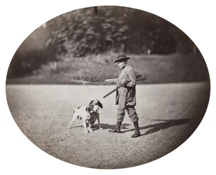 Jæger med hunde, ca. 1862 (albumin sølvtryk)