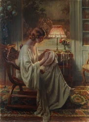 En dame, der syr i et interiør