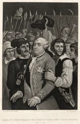 Ludvig XVI truet af pøbelen under deres besøg i Tuilerierne, 20. juni 1792, indgraveret af John Sartain (gravering)