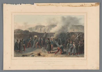 Beschieting van de Citadel, 1832 Batteribrud i aktion (titel på objekt) Tegninger lavet af livet ved belejringen af ​​Citadellet i Antwerpen af ​​Raffet (serietitel på objekt)