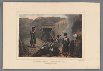 Militær ved een mijngang, 1832 Kommunikation af grøftnedstigning (titel på objekt) Tegninger lavet af livet ved belejringen af ​​Citadellet i Antwerpen af ​​Raffet (serietitel på objekt)