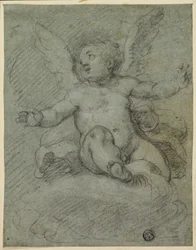 Putto sidder på skyer