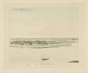Udsigt over Waal nord for Nijmegen Mod nord (titel på objekt) Seværdigheder omkring byen Nijmegen (serietitel) Geldersch panorama eller rund udsigt over livet tegnet på belvedere i Nymegen (serietitel)