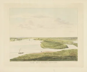Udsigt over Waal mod nordøst for Nijmegen Mod nordøst (titel på objekt) Seværdigheder omkring byen Nijmegen (serietitel) Geldersch panorama eller rund udsigt over livet tegnet på belvedere i Nymegen (serietitel)
