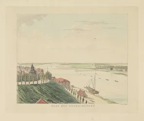 Udsigt over Valkhof og Waal nordvest for Nijmegen Mod nordvest (titel på objekt) Seværdigheder omkring byen Nijmegen (serietitel) Geldersch panorama eller rund udsigt over livet tegnet på belvedere i Nymegen (serietitel)