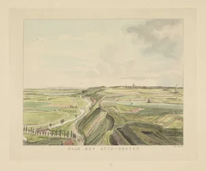 Udsigt over landskabet sydøst for Nijmegen Mod sydøst (titel på objekt) Seværdigheder omkring byen Nijmegen (serietitel) Geldersch panorama eller rund udsigt over livet tegnet på belvedere i Nymegen (serietitel)