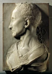 Profil af en Laure-mand engang kendt som Jules Cesar. Marmorskulptur tilskrevet Desiderio Settignano (1428-1464). 15. århundrede. Louvre-museet, Paris