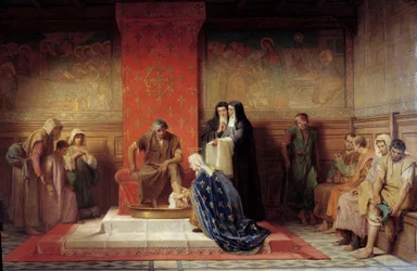 Saint Elisabeth af Frankrig (søster til Saint Louis) vasker fødderne af de fattige Maleri af Desire Laugee (1823-1896) 1865