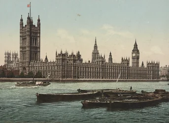 Houses of Parliament fra floden, London, ca. 1890-1900 (fotokrom)