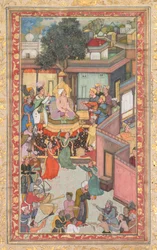 Omskæringsceremoni for Akbars sønner, maleri 126 fra en Akbar-nama-bog af Akbar…, ca. 1602-3.