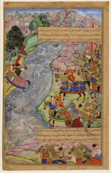 Jalal al-Din Khwarazm-Shah krydser den hurtige Indus-flod og undslipper Chinggis Khan og hans hær, 1597