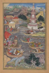 Alexander udkæmper et havslag, folio fra en Khamsa-kvintet af Amir Khusrau Dihlavi, 1597-98.