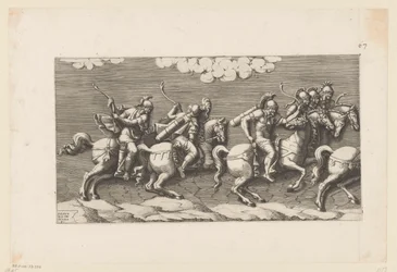 Procession af bevæbnede ryttere (venstre del)