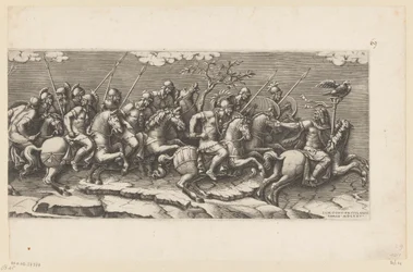 Procession af bevæbnede ryttere (højre del)