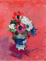 Anemoner på en rød grund, 1992 (bræt)