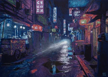 Callejón HK, 2025 (akryl, blæk og blyant på stof)