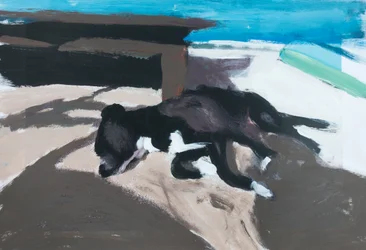 Perro en una isla 01, 2019 (akrylmaling på trykt foto)