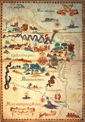 Tilføj 5415A f.23v-24 Atlas af Diego Homem fra Sydamerika, der viser indianere i deres bosættelser, spansk ekspeditionsstyrkelejr og mænd i rustning, ca. 1558