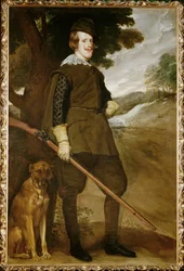 Felipe IV, konge af Spanien, med jagthund (maleri på lærred)