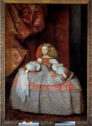 Portræt af infanta Margrete af Østrig (1651-1673), datter af Filip 4. Maleri af Diego Velázquez (1599-1660), omkring 1659. Mål: 2,12 x 1,47 m. Madrid, Prado-museet