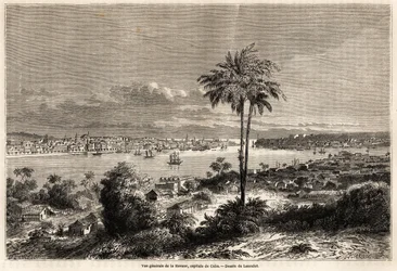 Generelt billede af Havana, Cubas hovedstad, tegning af Lancelot for at illustrere rejsen til øen Cuba i 1859 af Richard Dana (1815-1882). Indgravering i "" Le tour du monde, nouveau journal des voyages"" Paris