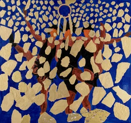 Ridepiger, der håner Alberich, Wagners Ringcyklus (collage)