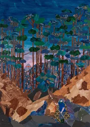 Wotan  Brunnhildes klippe, Wagners Ringcyklus, 2024 (collage)