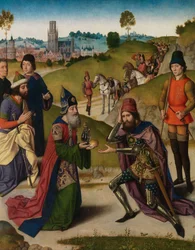 Mødet mellem Abraham og Melkisedek, detalje fra det hellige sakraments altertavle, ca. 1464-68 (olie på panel)