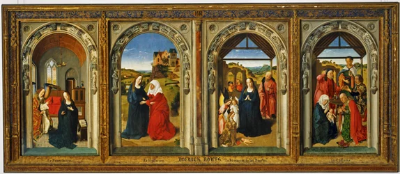 Bebudelsen - Besøgelsen, den hellige Maria besøger den hellige Elisabeth - Englenes tilbedelse - De hellige tre kongers tilbedelse (gispende)