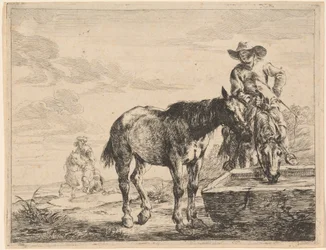 To heste drikker ved et trug