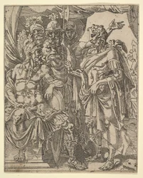 Achior bønfalder Holofernes for israelitterne, fra Historien om Judith og Holofernes.