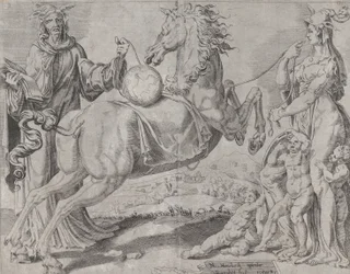 Tåbelig viden og tåbelig kærlighed, der forsøger at begrænse verden, fra The Unrestrained Wor..., 1550.