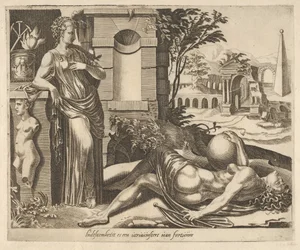 Tålmodighed som sejrherren over formuen fra Six Sayings about Fortune, ca. 1560.