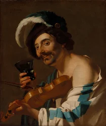 Violinspiller med et vinglas