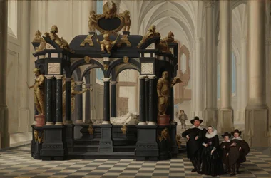 En familie ved siden af Prins Williams grav i Nieuwe Kerk, Delft En familie ved siden af Willem I