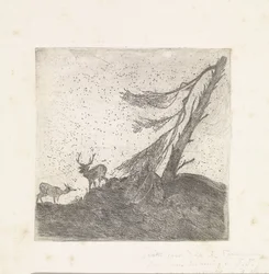 To hjorte ved et fyrretræ
