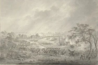 Krydsning af de engelske og hannoveranske tropper fra Nijmegen til fasten over skibsbroen over Waal, 7. november 1794