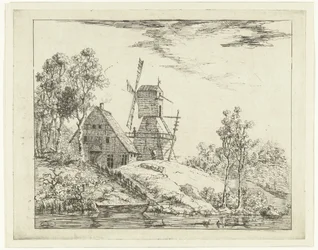 Landskab med gård og mølle i Holsten
