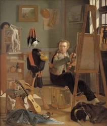 Slagmaleren Jørgen Sonne i sit Atelier